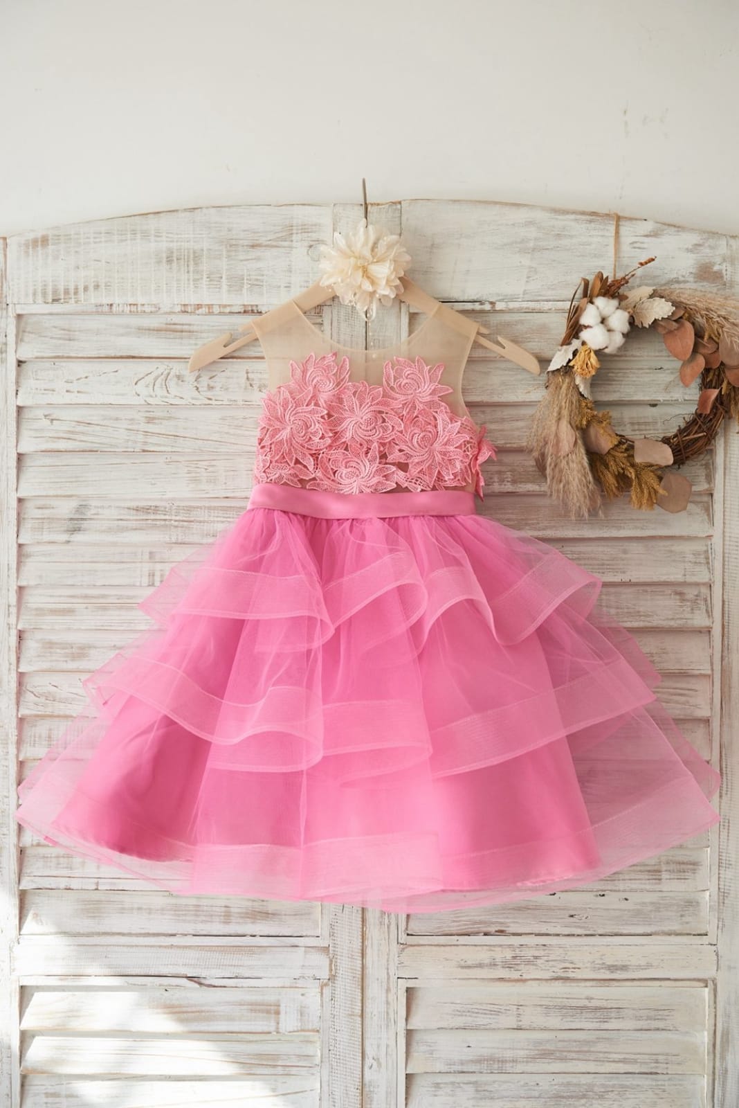 Cupcake Fuchsia Lace Tulle Wedding Flower Girl Dress with 