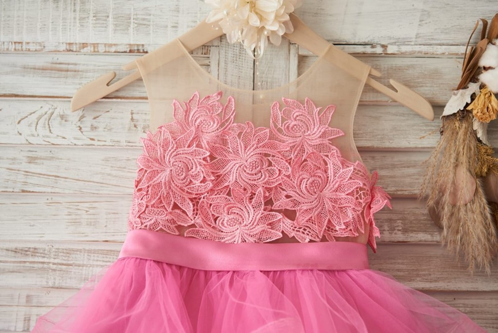 Cupcake Fuchsia Lace Tulle Wedding Flower Girl Dress with 