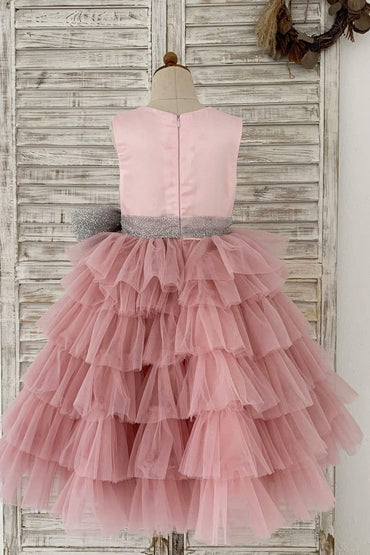 Cupcake Mauve Tulle V Neck Wedding Flower Girl Dress with 