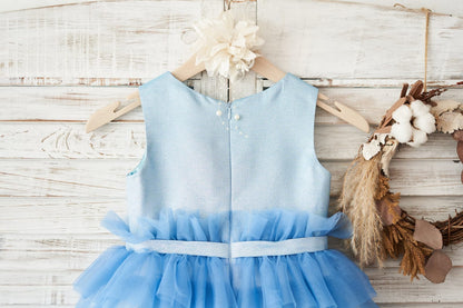 Ombre Blue Glittering Tulle Cupcake Wedding Flower Girl 