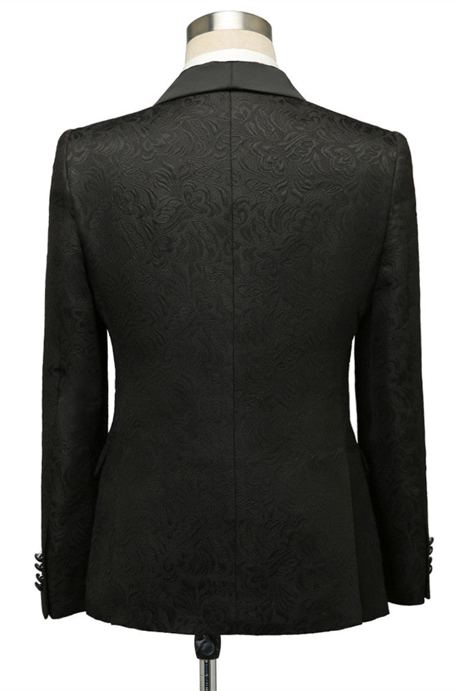 Custom design Black Jacquard Shawl Lapel Wedding Suits-showprettydress