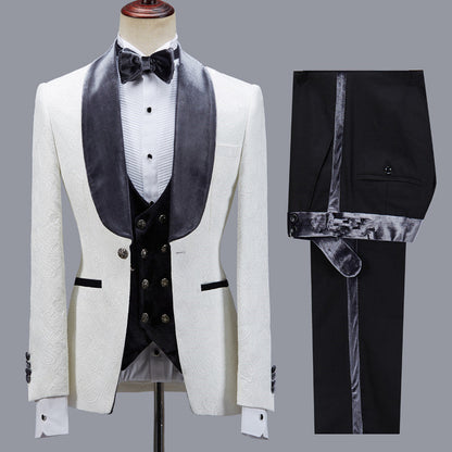 Custom design Jacquard Slim Fit Shawl Lapel Wedding Men Suits-showprettydress