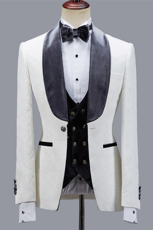 Custom design Jacquard Slim Fit Shawl Lapel Wedding Men Suits-showprettydress