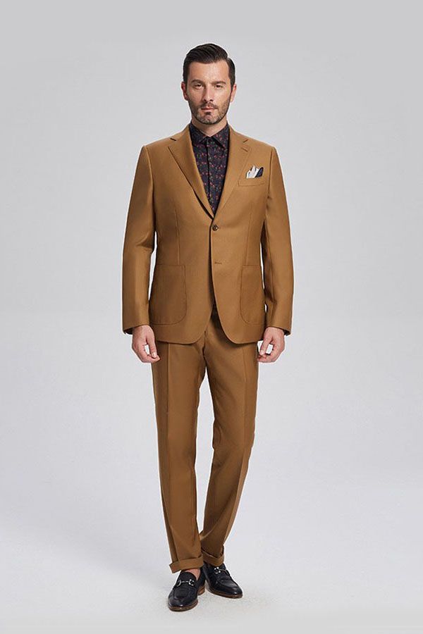 Custom design Patch Pocket Gold Brown Mens Suits for Formal-showprettydress