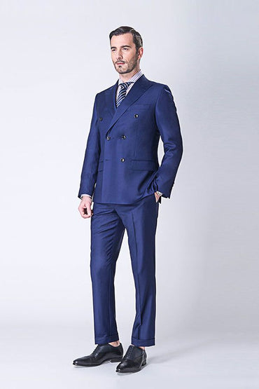 Custom design Peak Lapel Double Breasted Blue Mens Suits Online-showprettydress