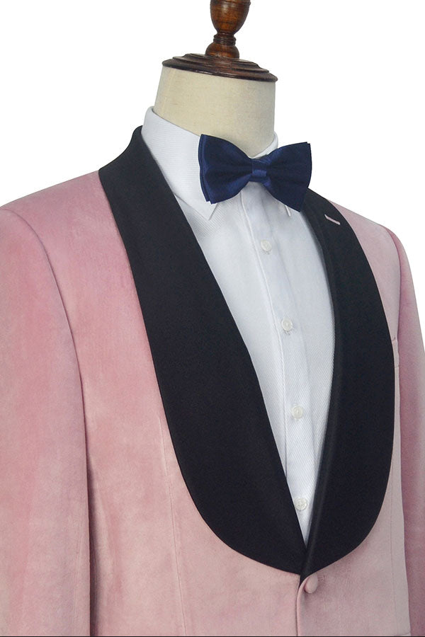 Custom design Pink Wedding Tuxedos Black Silk Shawl Lapel Marriage Suits for Men-showprettydress