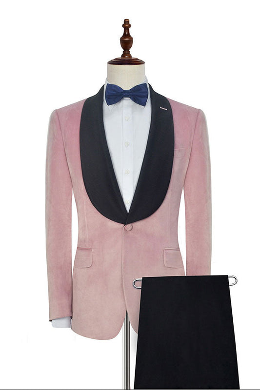 Custom design Pink Wedding Tuxedos Black Silk Shawl Lapel Marriage Suits for Men-showprettydress