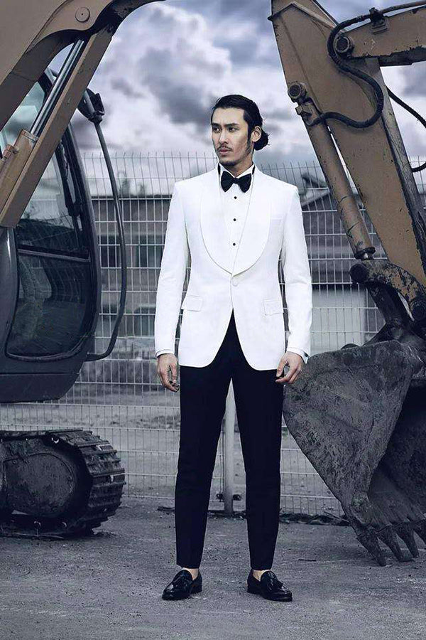 Custom design Shawl Lapel Mens Suits Two Piece White Tuxedo Mens Suits for Wedding-showprettydress