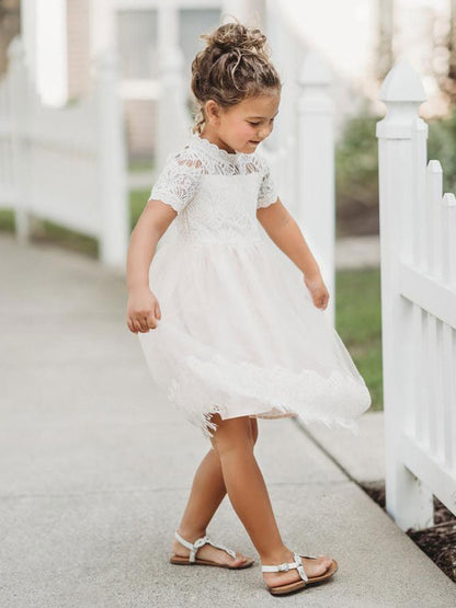 Cute Jewel Neck Short Sleeves Kids Party flower girl dresses-showprettydress