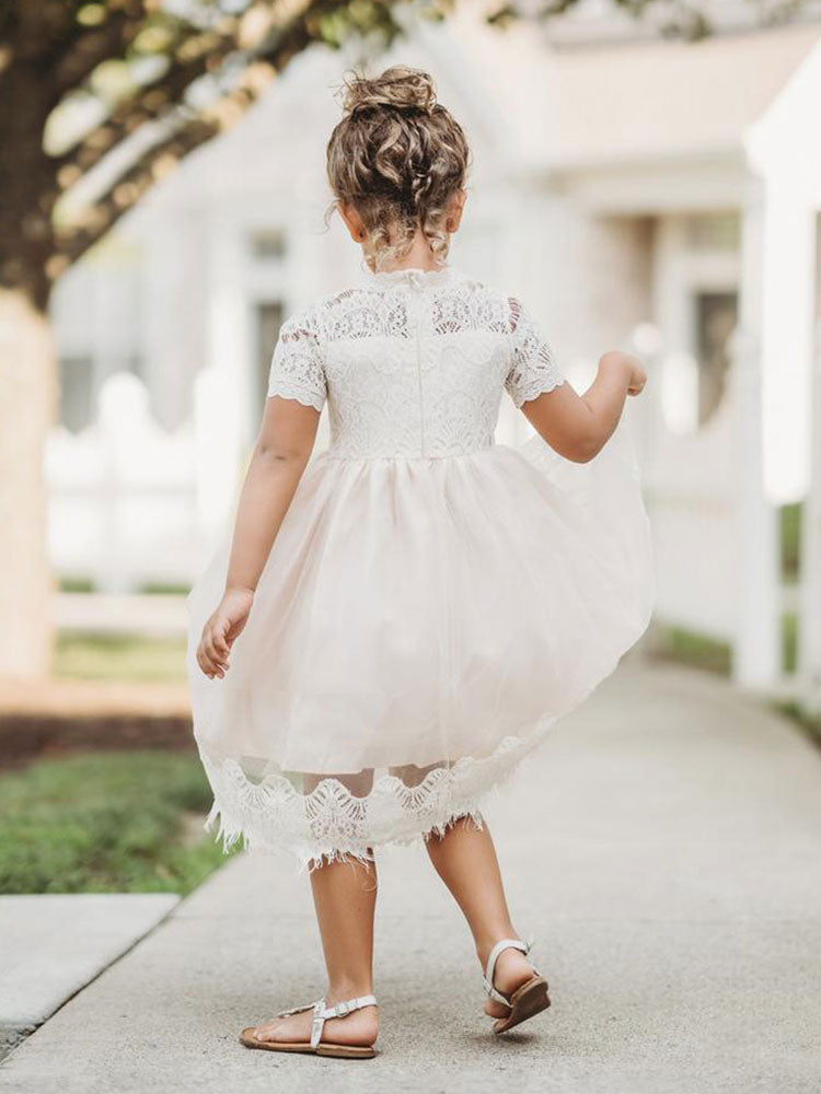 Cute Jewel Neck Short Sleeves Kids Party flower girl dresses-showprettydress