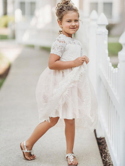 Cute Jewel Neck Short Sleeves Kids Party flower girl dresses-showprettydress