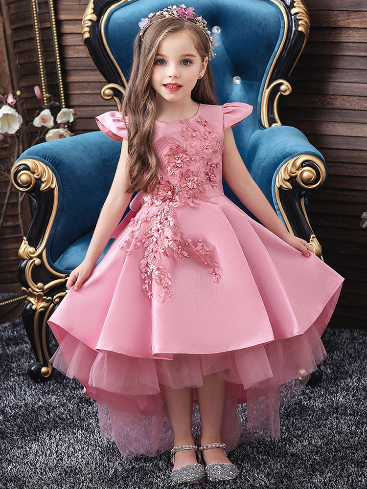 Cute Jewel Neck Sleeveless Bows Kids Party Dresses-showprettydress