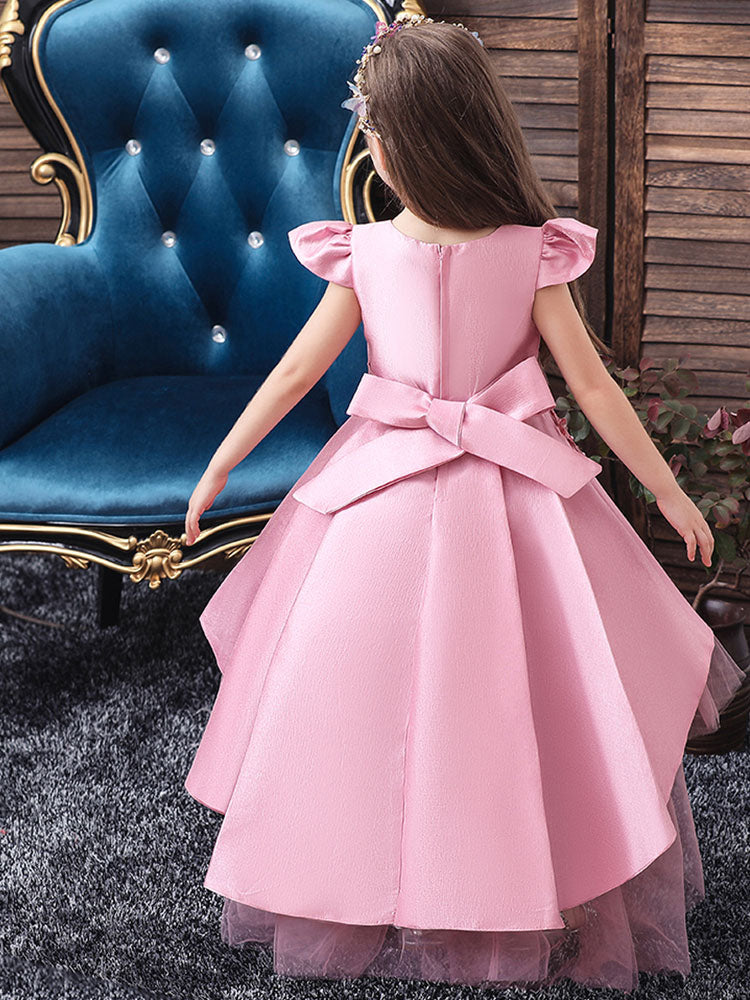 Cute Jewel Neck Sleeveless Bows Kids Party Dresses-showprettydress