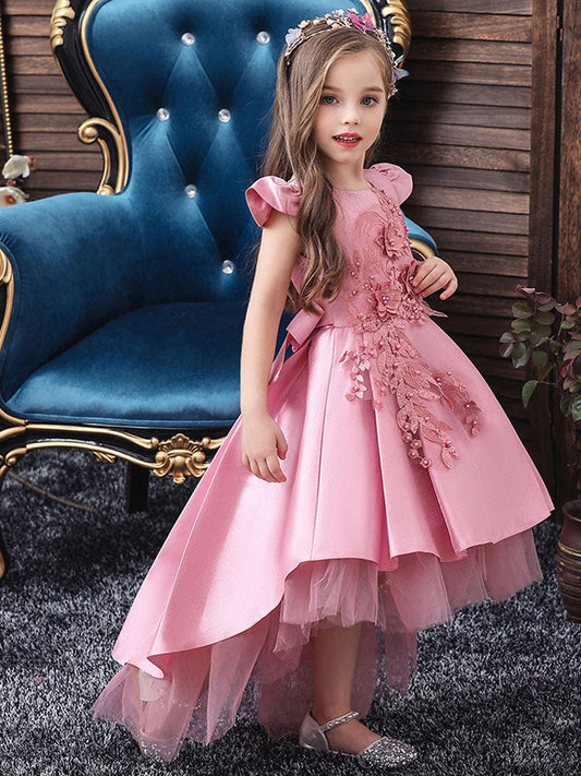 Cute Jewel Neck Sleeveless Bows Kids Party Dresses-showprettydress