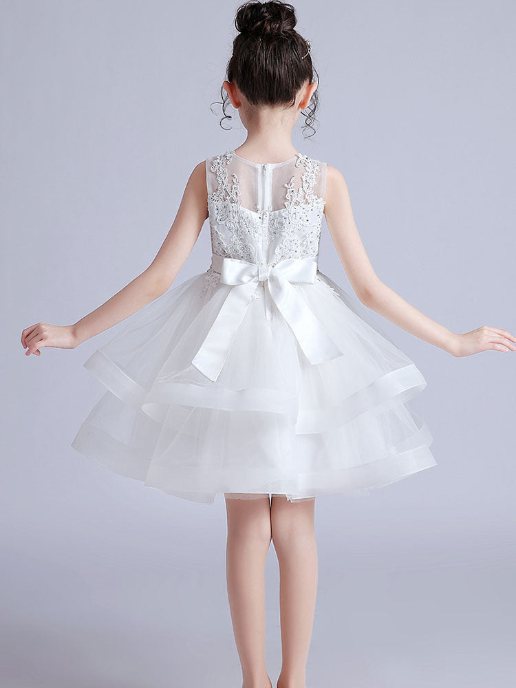 Cute Jewel Neck Sleeveless Embroidered Kids Party flower girl dresses-showprettydress