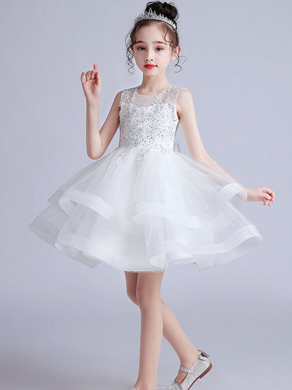 Cute Jewel Neck Sleeveless Embroidered Kids Party flower girl dresses-showprettydress