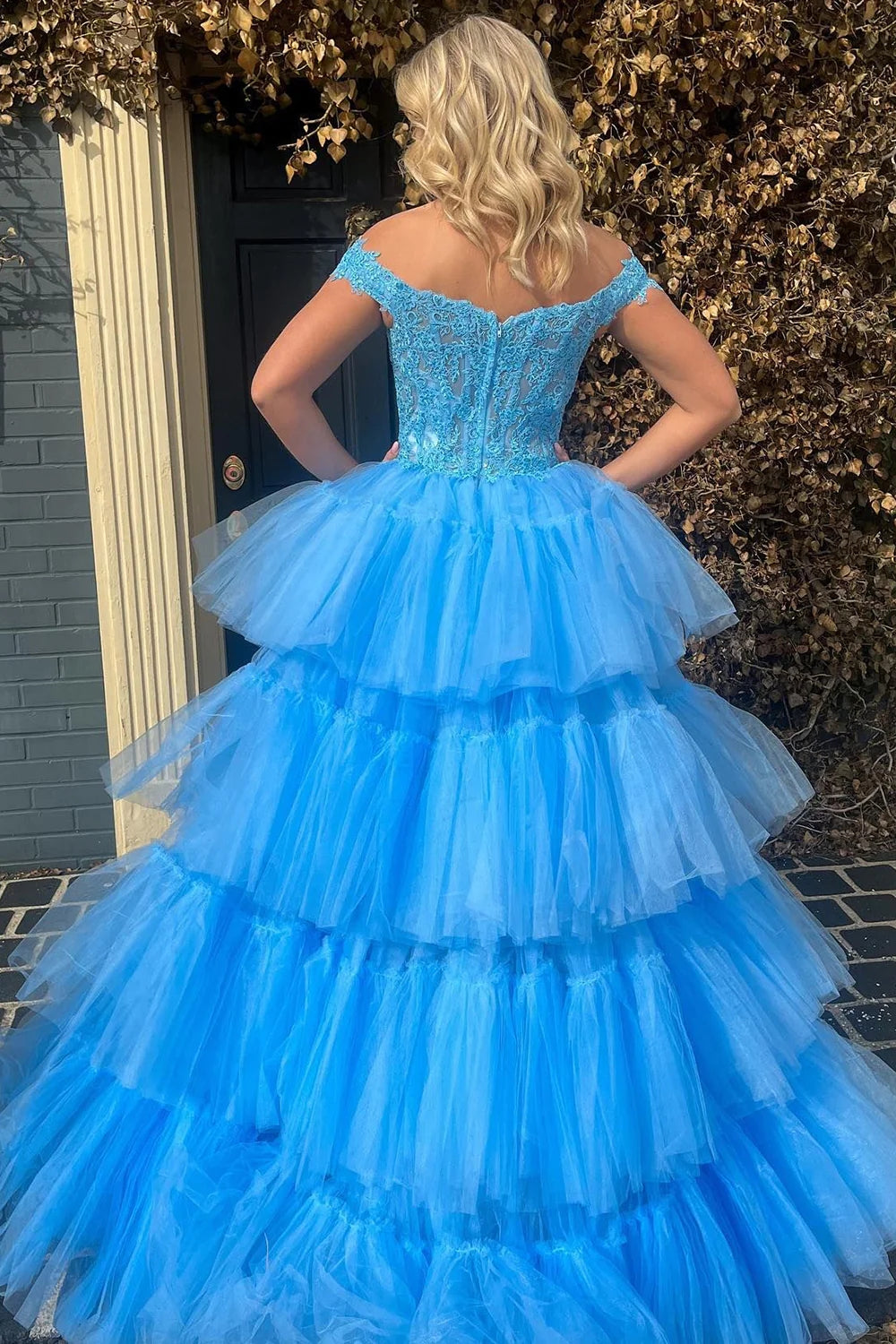 Roycebridal Bette | Blue High Low Homecoming Prom Dress with Lace