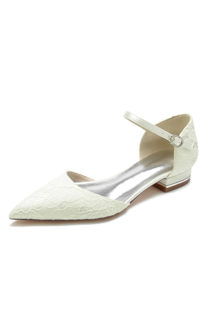 Lace One-strap Buckle Pointed Toe Mules