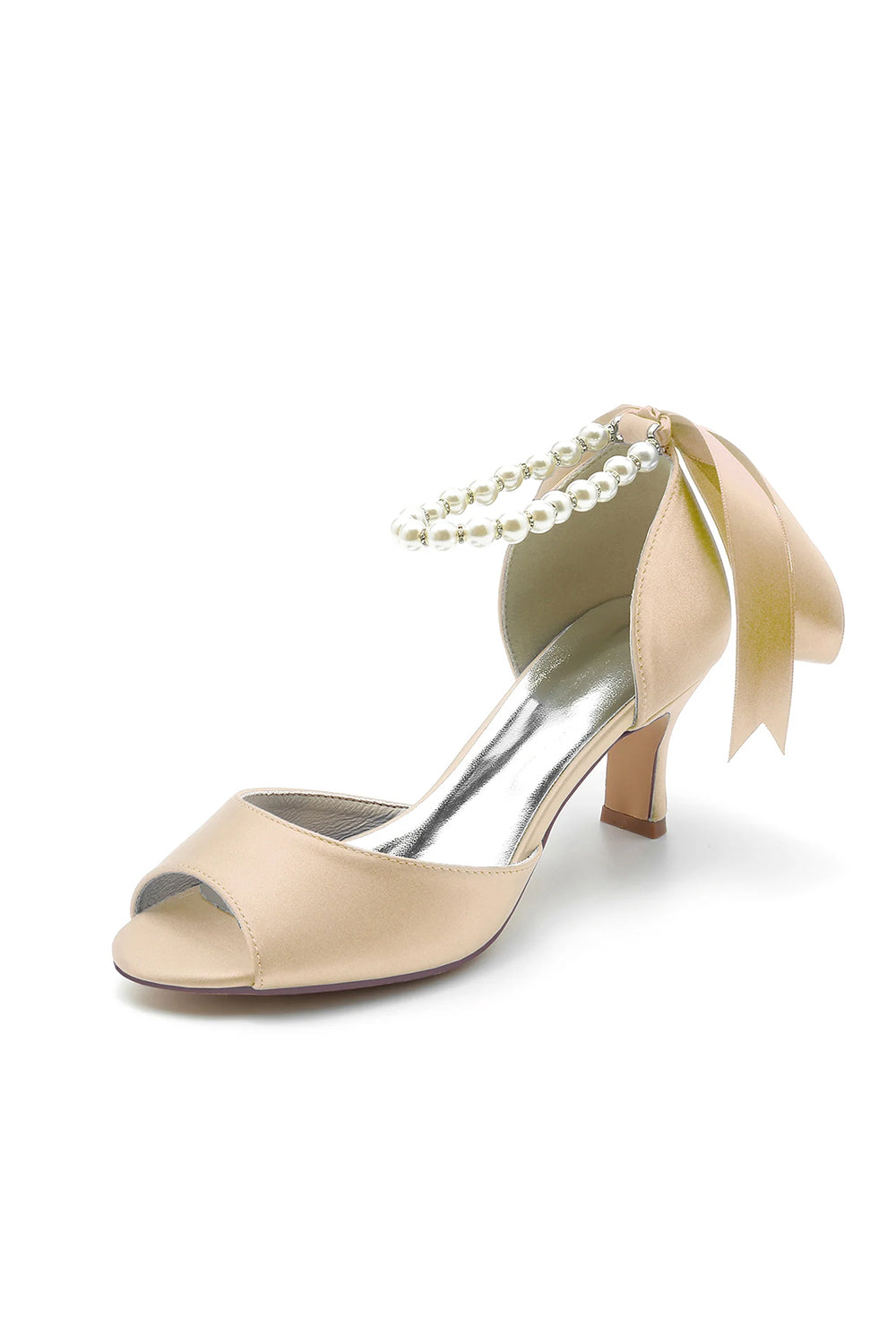 Chic Peep Toe Ribbons Faux Pearl Pumps