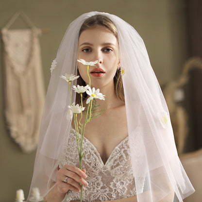 Daisy Bridal Veil with Blusher Elbow Lenght Veil-Accessories-Viniodress-Ivory-Viniodress