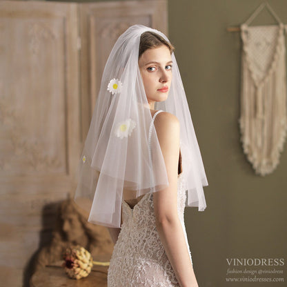 Daisy Bridal Veil with Blusher Elbow Lenght Veil-Accessories-Viniodress-Ivory-Viniodress