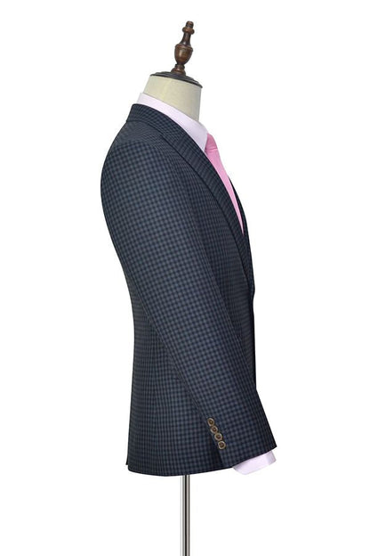 Dark Gray Small Check Three Piece Mens Suits One Button Formal Business Suits-showprettydress