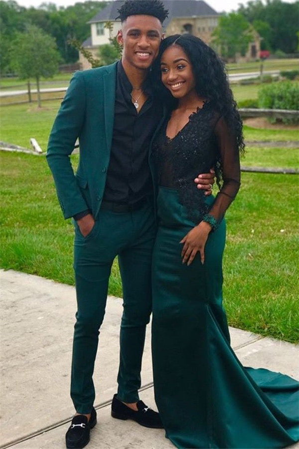 Dark Green 2-Piece Notch Lapel Designer Prom Suits Online-showprettydress