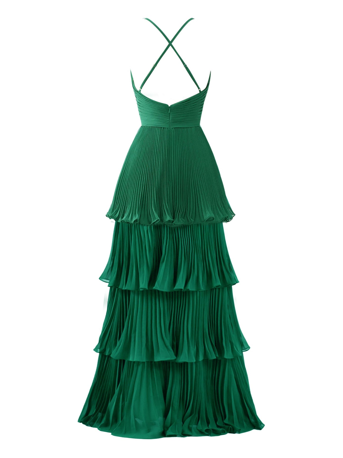 Dark Green A-Line Tiered Floor Length Chiffon Bridesmaid Dress