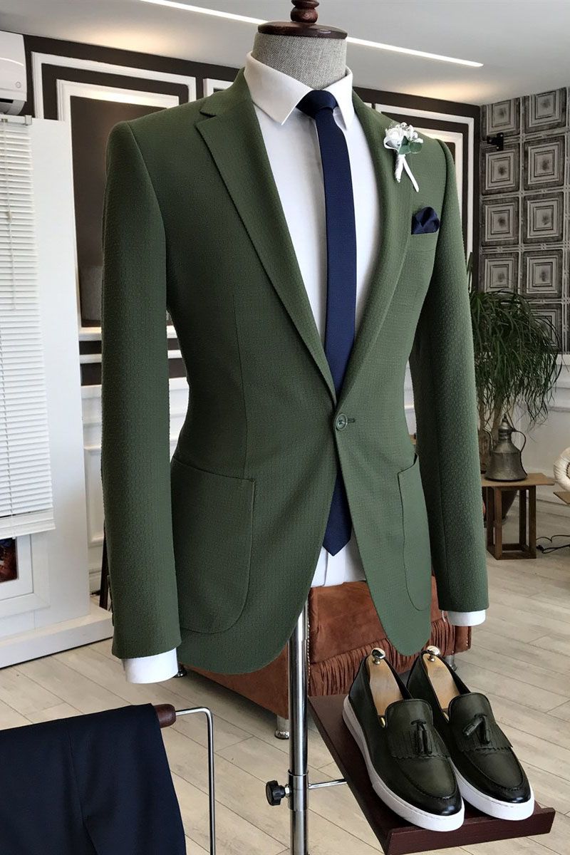 Dark Green Notched Lapel With Button Men's Prom Suits-showprettydress