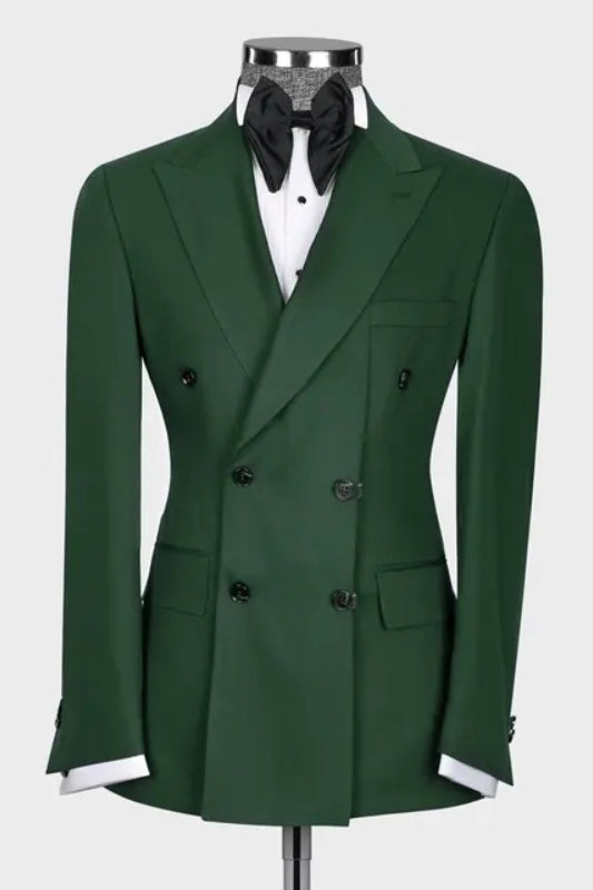 Ahern Dark Green Peaked Lapel Double Breasted Bespoke Prom Suits