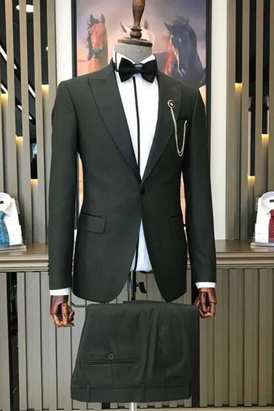 Kerwin Dark Green Peaked Lapel Two Pieces Newest Prom Suits