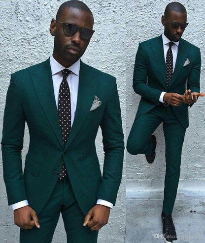 Dark Green Slim Fit Formal Mens Business Suit Classy Peaked Laple Prom Suits-showprettydress