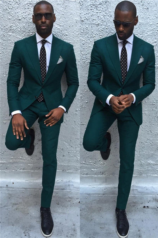 Dark Green Slim Fit Formal Mens Business Suit Classy Peaked Laple Prom Suits-showprettydress