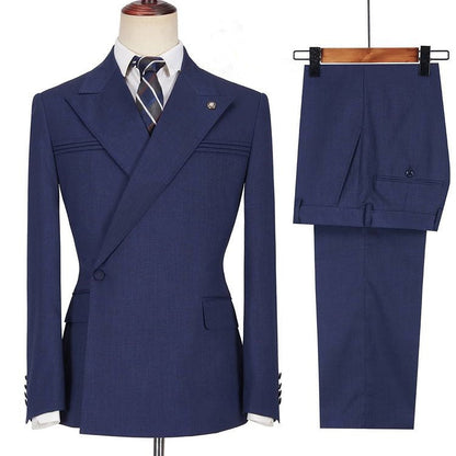 Dark Navy Bespoke Peaked Lapel Ruffles Men Suits-showprettydress