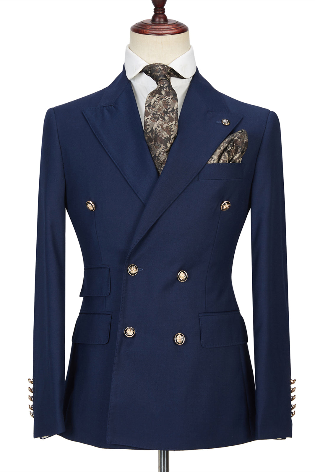 Dark Navy Peak Lapel Double Breasted Formal Men Suit for Prom-showprettydress