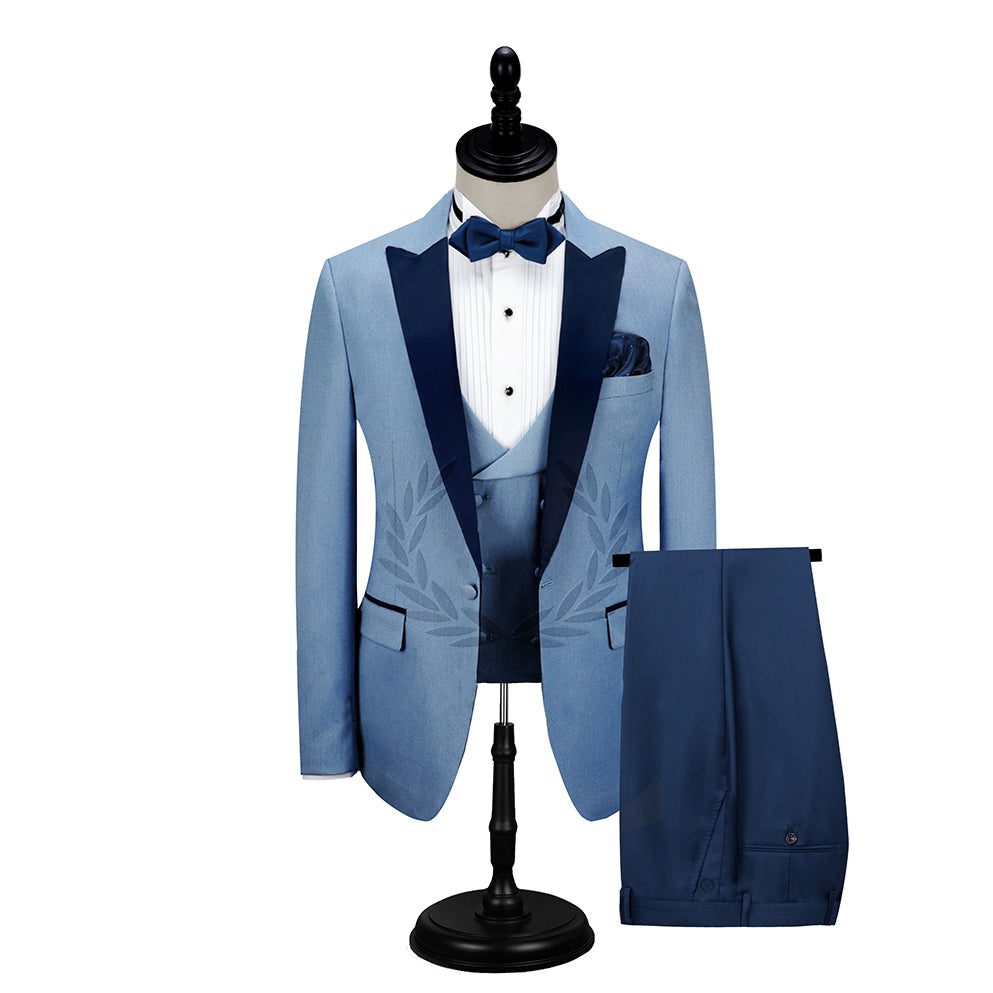 Dark Navy Peak Lapel Men's Prom Suits Classic Blue Wedding Tuxedos-showprettydress