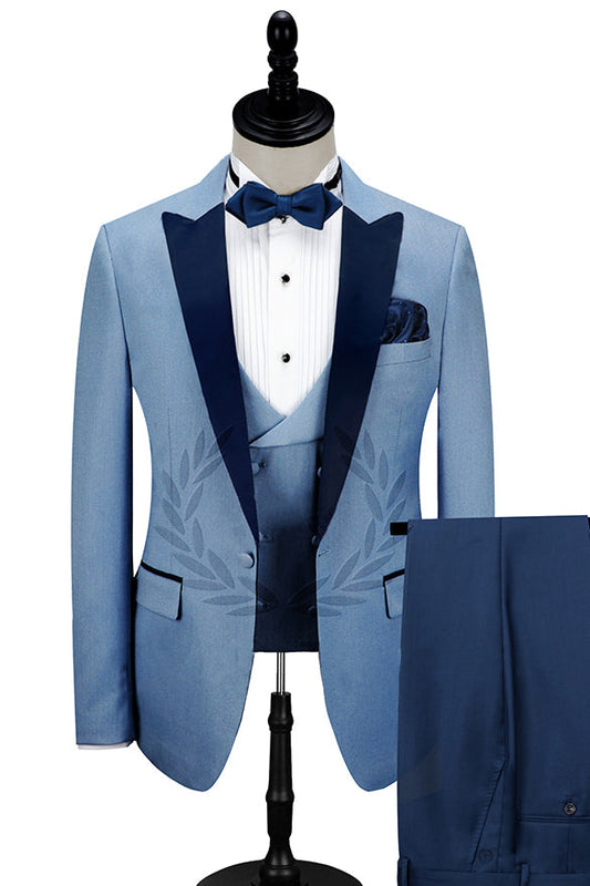 Dark Navy Peak Lapel Men's Prom Suits Classic Blue Wedding Tuxedos-showprettydress