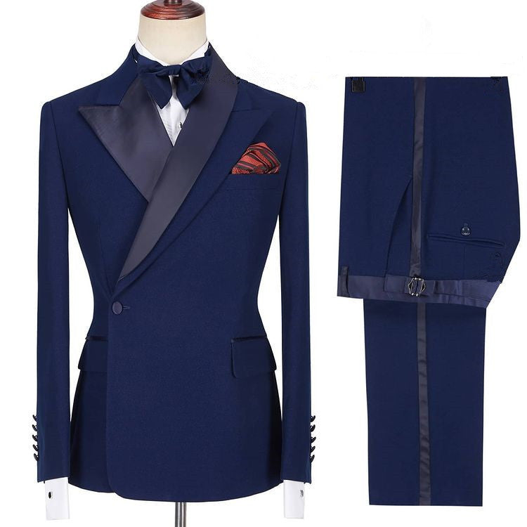 Dark Navy Peaked Lapel Classic Men Suits for Prom-showprettydress