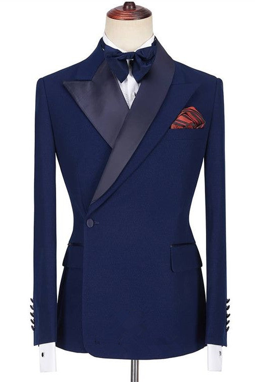 Dark Navy Peaked Lapel Classic Men Suits for Prom-showprettydress