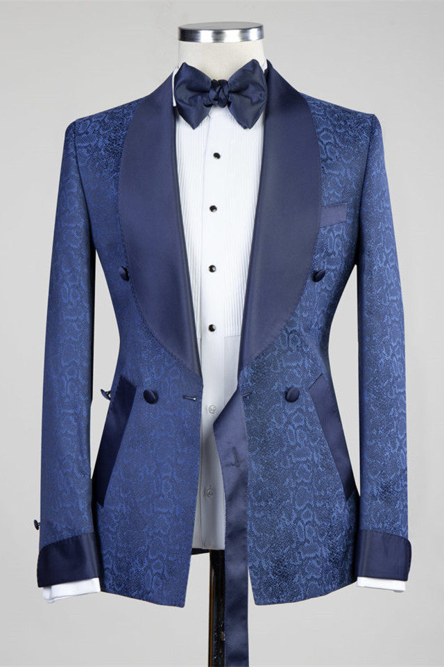 Dark Navy Slim Fit Double Breasted Fashion Men Suits for Wedding-showprettydress