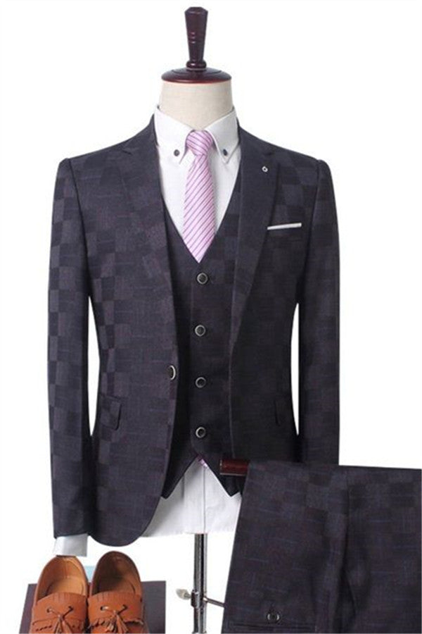 Dark Red Plaid Men's Business Suitss Men's Prom Suits with 3 Pieces-showprettydress