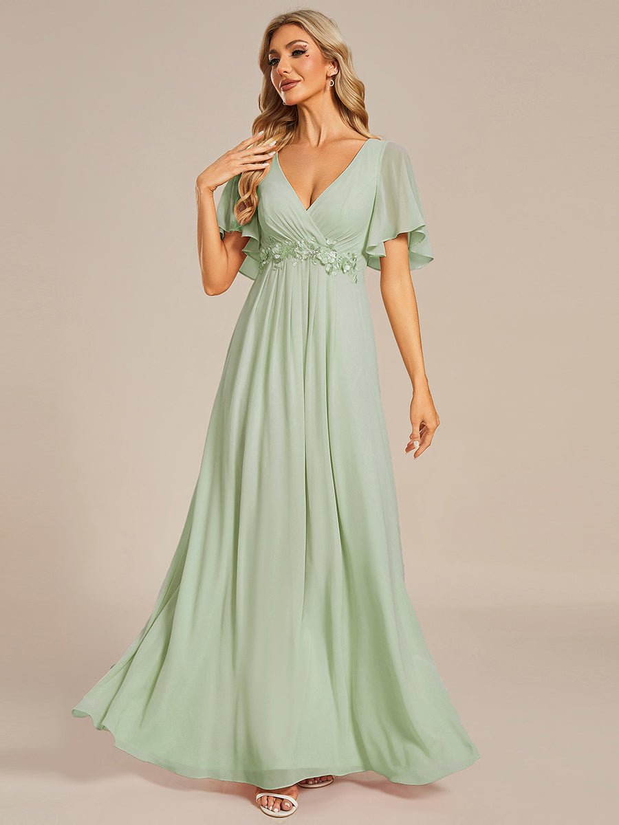 Darnika short sleeve chiffon evening or bridesmaid dress - Bay Bridal and Ball Gowns