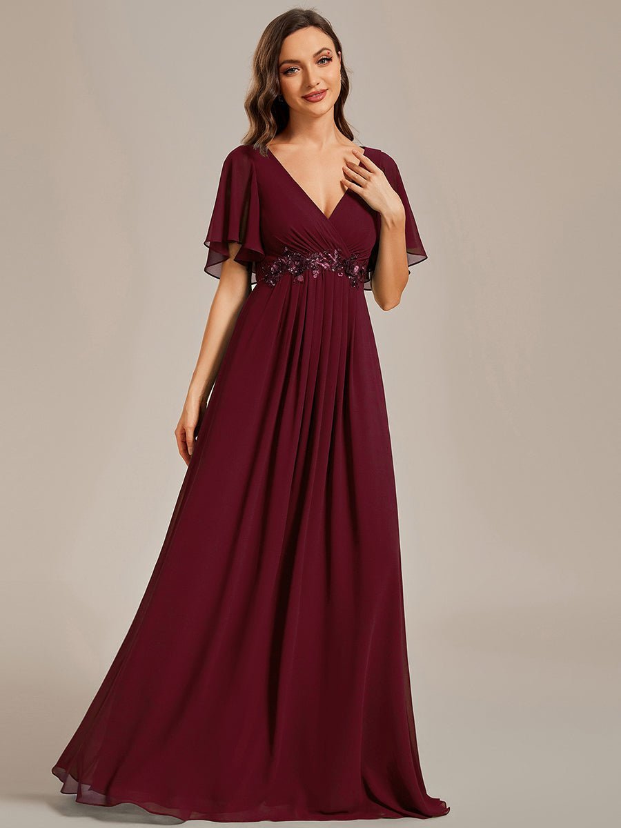 Darnika short sleeve chiffon evening or bridesmaid dress - Bay Bridal and Ball Gowns