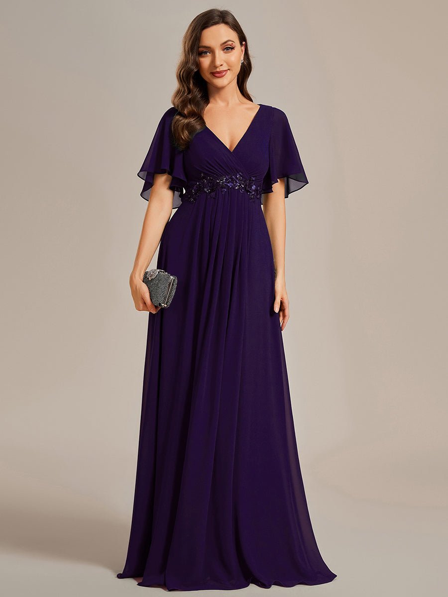 Darnika short sleeve chiffon evening or bridesmaid dress - Bay Bridal and Ball Gowns