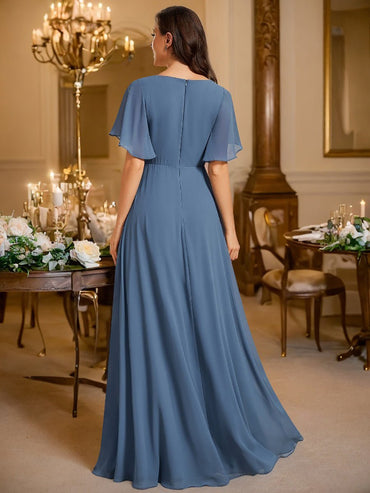 Darnika short sleeve chiffon evening or bridesmaid dress - Bay Bridal and Ball Gowns