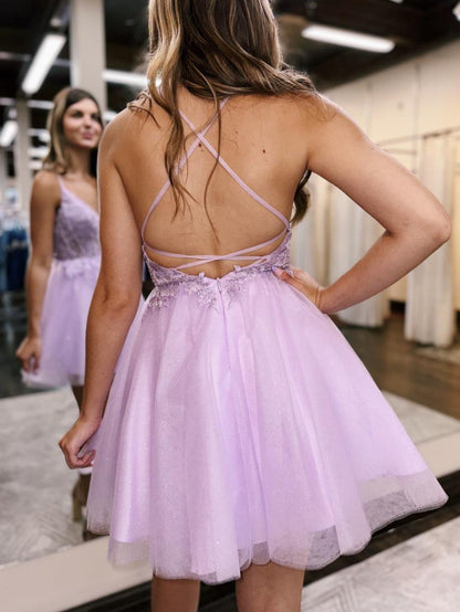 Althea |A-Line Backless Tulle Appliqued Homecoming Dress