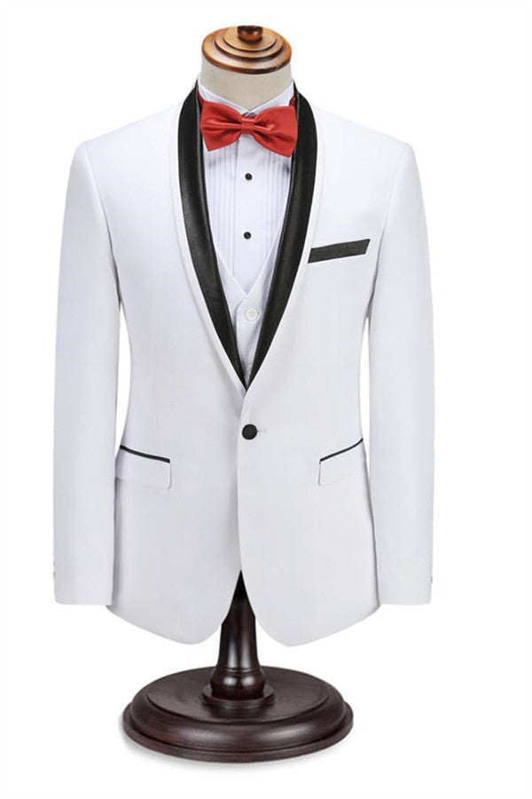 Decent Men Two Piece Wedding Groom Suits Slim Fit Shawl White Tuxedo-showprettydress