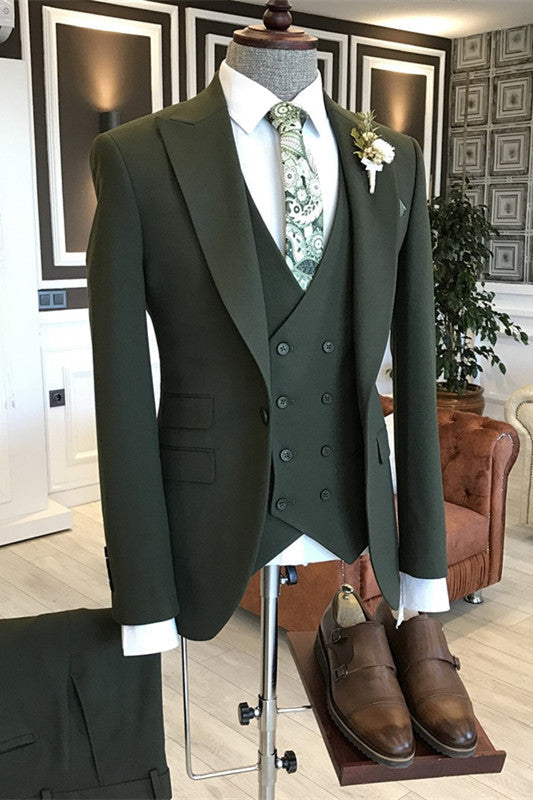 Giancarlo Fashion Deep Green Peaked Lapel Close Fitting Prom Suits