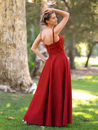 Deep V-neck A-line Floor Length Dress