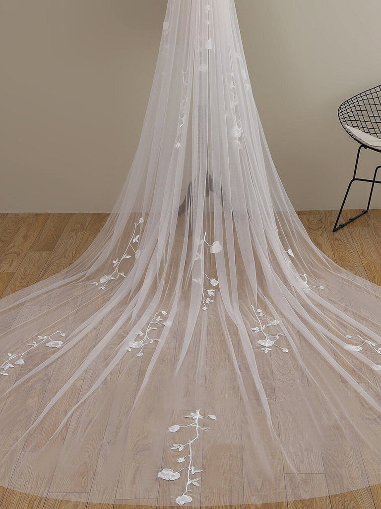 Roycebridal Delicate 3D Flower Lace Cathedral Veil Bridal Veil Wedding Veil